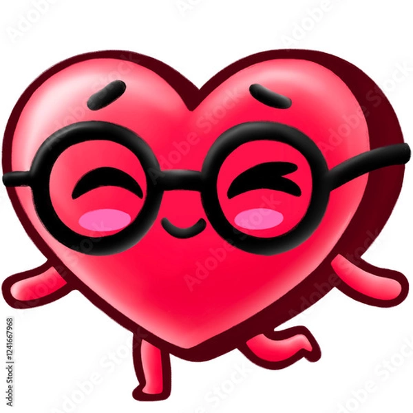 Obraz Smiling Nerdy Heart with Glasses, Funny Valentine’s Icon