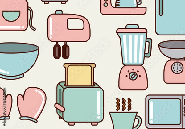 Obraz 17 ślicznych pastelowych ikon kuchennych