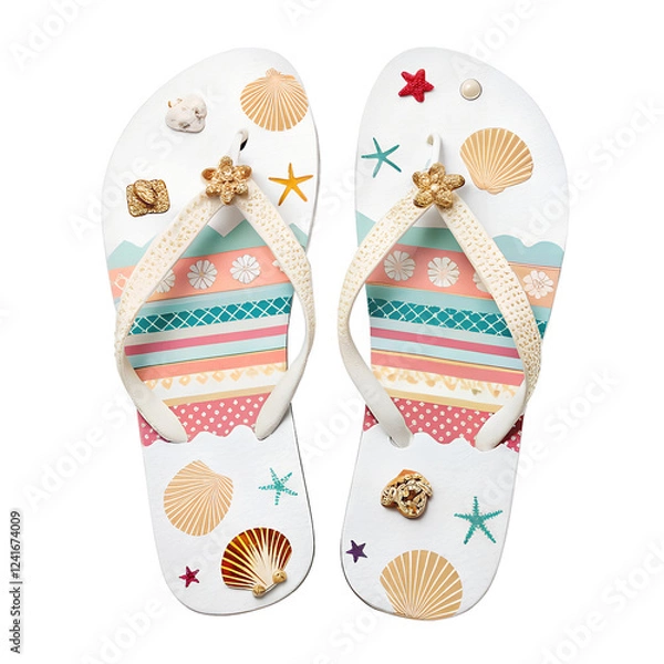 Fototapeta A pair of flip-flops with a beach-inspired look on a transparent background