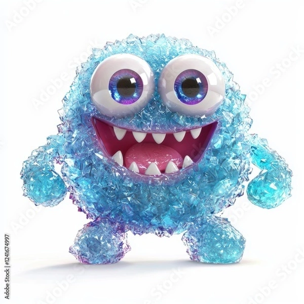 Fototapeta sugar crystal monster with a sparkling, rock candy texture, glossy eyes, and a bright smile, isolated on white