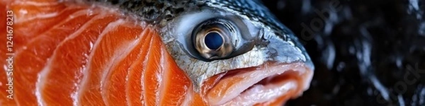 Fototapeta A close-up shot of a fish's eye surrounded by water, great for use in underwater or aquatic-themed projects