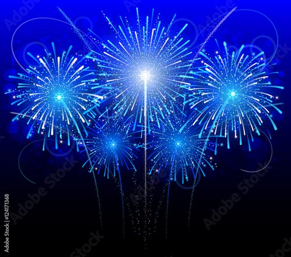 Obraz five wonderful blue fireworks, vector
