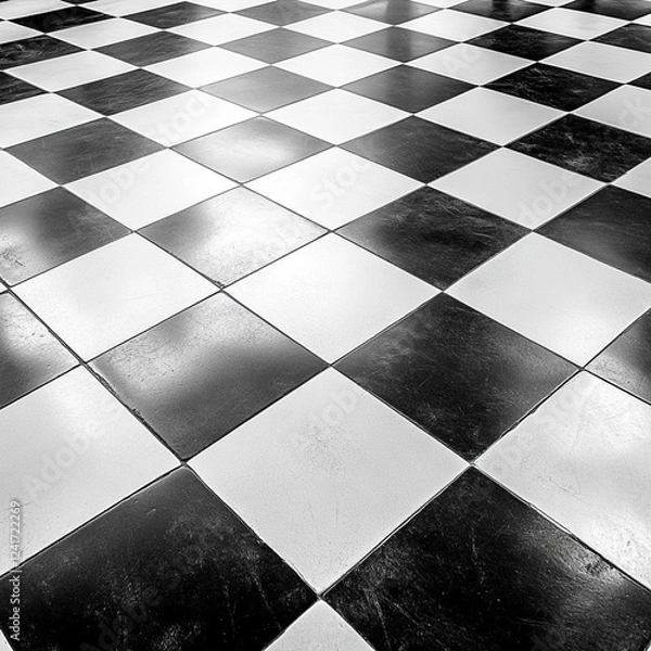 Fototapeta #square tiles, black and white background, image with copyspace