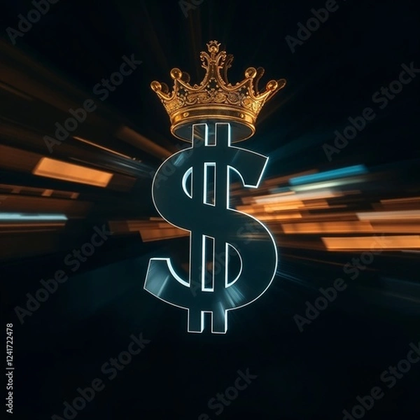 Fototapeta Glowing dollar symbol crowned with gold against a dynamic background representing wealth and success