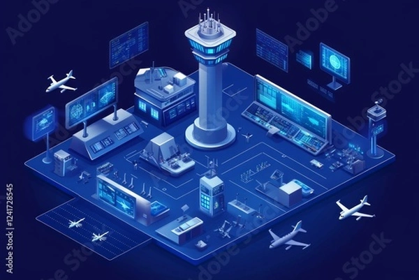 Fototapeta Futuristic Airport Control System Visualization