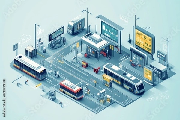 Obraz Modern Public Transport Hub - Isometric Illustration of a Smart City Transportation System