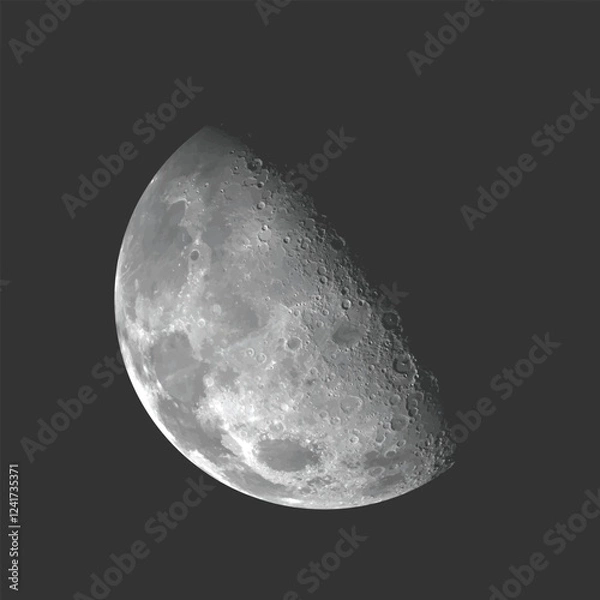 Fototapeta Realistic moon vector isolated on black background. Half moon illustration. Detailed Luna. Super moon in dark background.