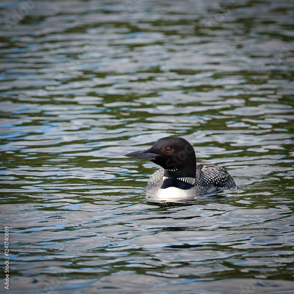 Obraz A beautiful Common Loon, gavia immer, swims on the water of a Minnesota lake.