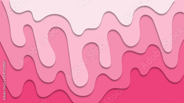 Fototapeta Paper cut illustration of a fresh strawberry milkshake with melted flowing ice cream, creating a whimsical and sweet abstract background. White and pink sweet waves flow over a soft pink backdrop,