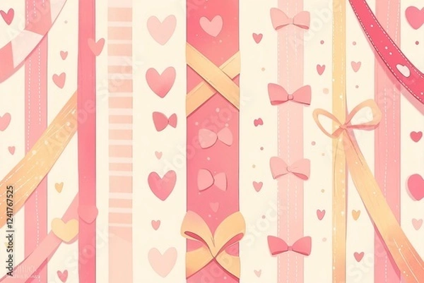Obraz Soft pink striped pattern with white stripes and pink hearts