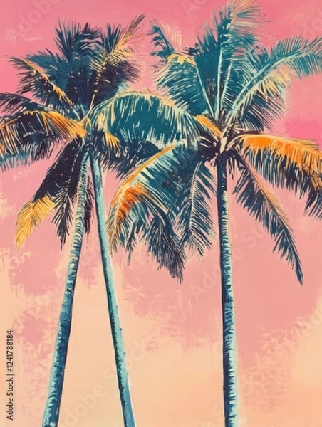 Fototapeta Serene palm trees illustration for travel brochures