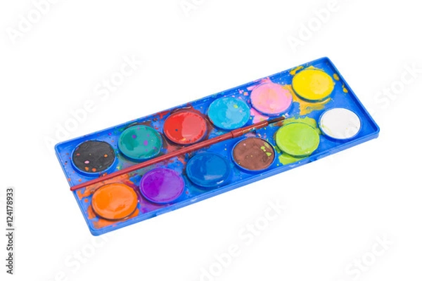 Fototapeta Water color set  in a box isolated on white