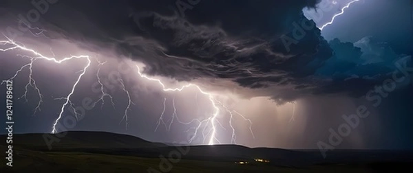 Obraz Captivating lightning illuminating a stormy sky over a breathtaking landscape