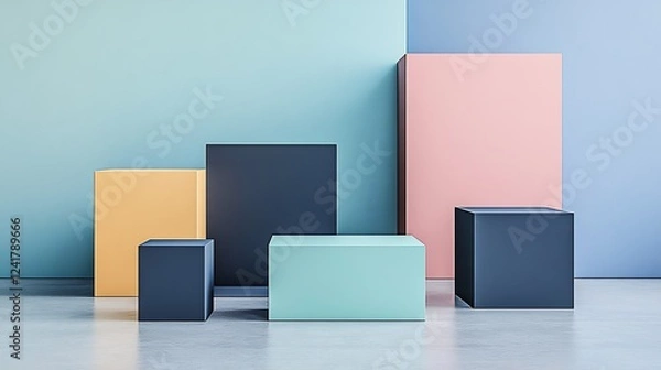 Fototapeta Colorful Geometric Blocks Arranged Against A Wall