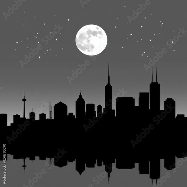 Fototapeta Silhouette of businesspeople with a city skyline backdrop representing teamwork and corporate unity 3d rendering contemporary design engaging visuals silhouetted skyline cityscape architecture illustr