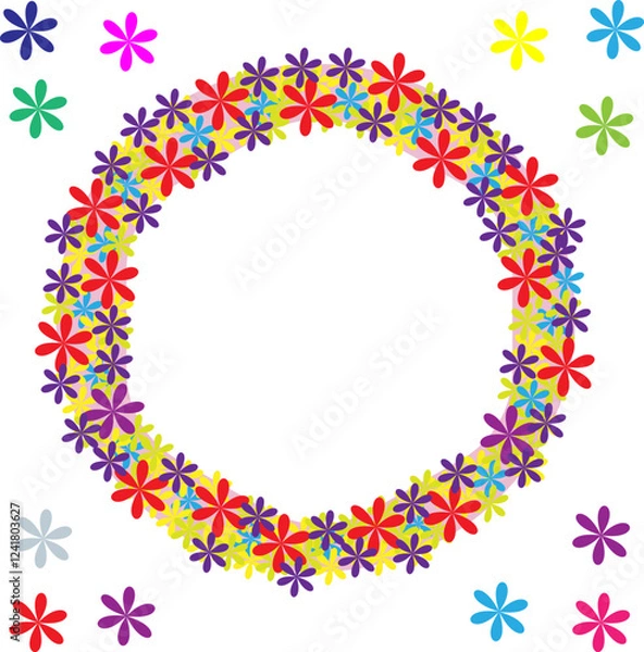 Fototapeta The frame is a beautiful wreath with simple flowers. Design for invitations, wedding or greeting cards