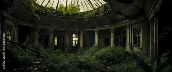 Fototapeta Haunting and beautiful images of abandoned places showcasing nature reclaiming spaces