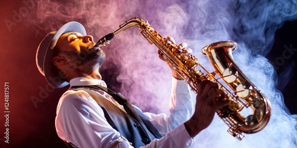 Obraz Musician playing the saxophone on stage