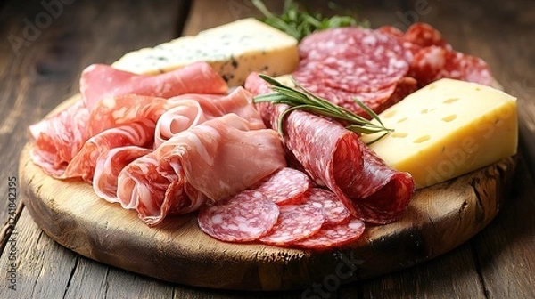 Fototapeta Artisan charcuterie board experience rustic kitchen food photography cozy ambiance close-up gourmet platter