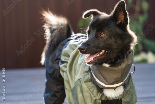 Obraz a dog in clothes on a walk