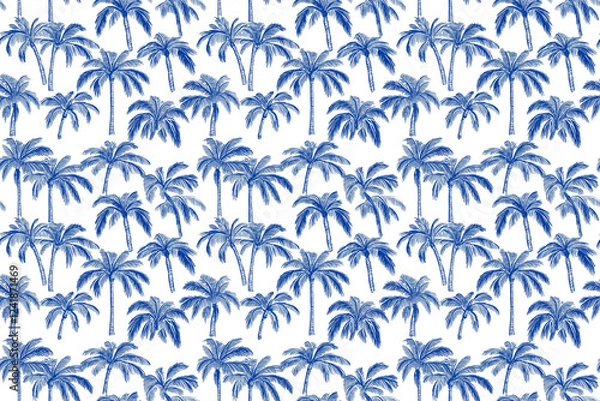Obraz Blue and white palm trees pattern background