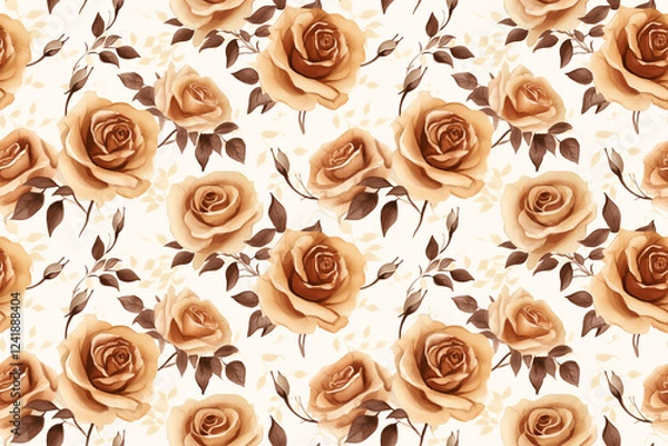 Obraz Seamless watercolor roses brown background pattern wallpaper