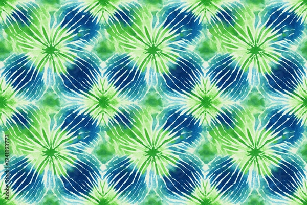 Obraz Blue and green seamless shibori tie dye style pattern wallpaper