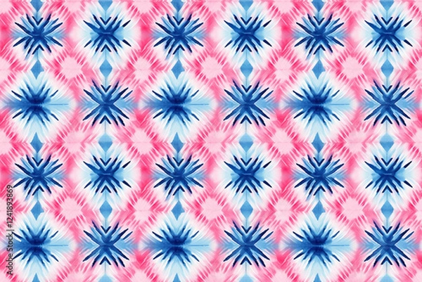 Fototapeta Blue and pink seamless shibori tie dye style pattern wallpaper