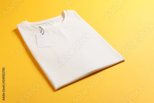 Fototapeta Blank white t-shirt on yellow background. Mockup for design