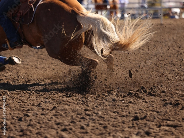 Obraz Great actions close up photo of a barrel racing horse.
