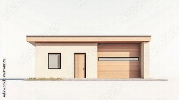 Fototapeta Modern Garage Design: A sleek and contemporary detached garage boasts clean lines and a minimalist aesthetic, featuring a single garage door and a small entryway, perfect for a modern home.  