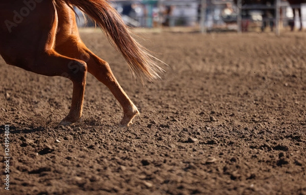 Obraz Great actions close up photo of a barrel racing horse.