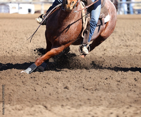 Obraz Great actions close up photo of a barrel racing horse.