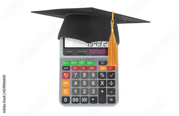 Obraz Calculator with graduation hat. 3D rendering isolated on transparent background