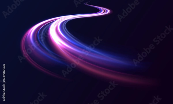 Fototapeta Racing cars dynamic flash effects city road with long exposure night ligh. Neon color glowing lines background, high-speed light trails effect electric light, light effect.	
