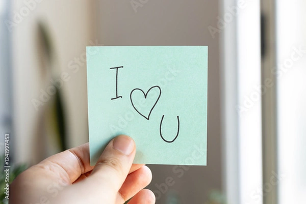 Fototapeta Sticky Notes with 'I ❤️ U' on Colored Paper