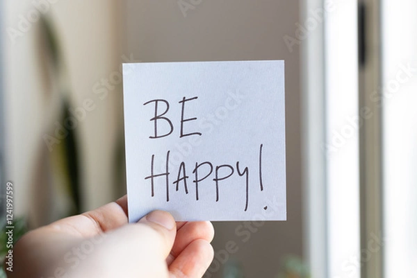 Obraz Sticky Notes with 'Be Happy' on Paper