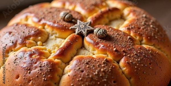 Fototapeta Traditional festive bread with decorative toppings
