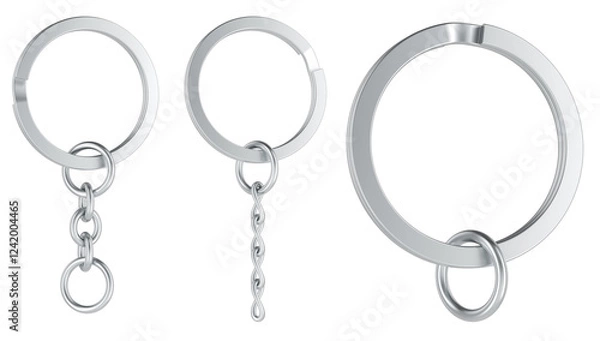 Obraz Split Keyrings with Chain Keychain Ring. Different types. 3D rendering isolated on transparent background
