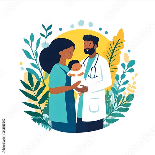 Obraz Un logo avec larchipel des Comores et des medecins soignants des bebes cest pour une photo de conversation whatsapp