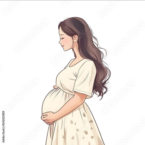 Obraz White background pregnant woman cute korea animation drawing style