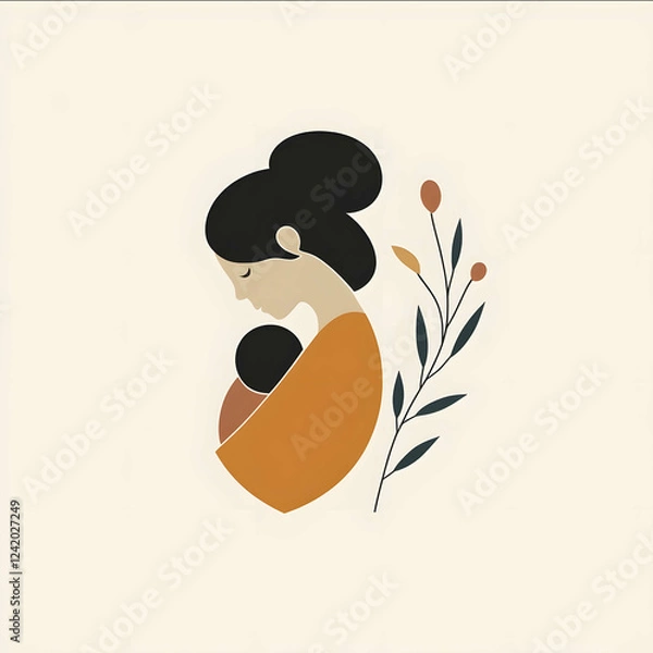 Obraz A minimalist logo for my startup The startup is about culturally diverse postpartum care It blends traditional and modern healthcare The logo should include ima