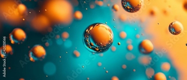 Obraz Abstract Orange Bubbles Floating In Teal Liquid