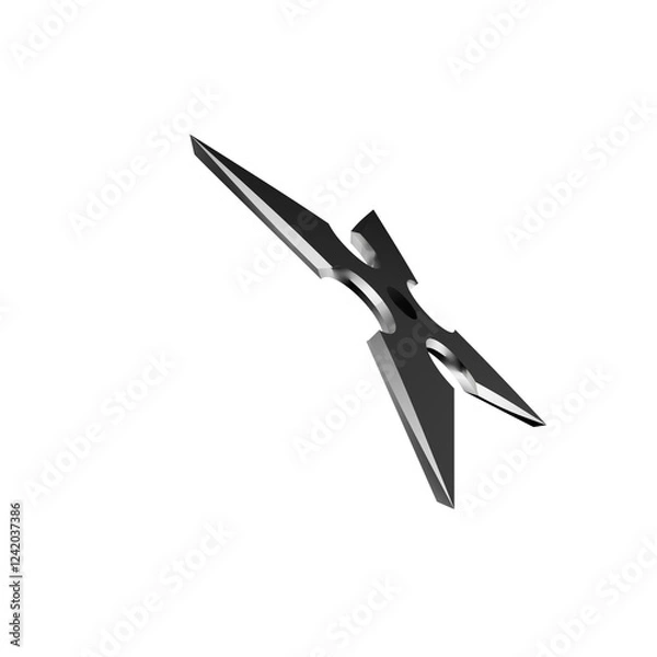Fototapeta 3D Illustration of a Ninja Shuriken –Realistic depiction of a traditional throwing star with sharp blades, metallic texture, and detailed design, perfect for digital art projects, graphics, and poster
