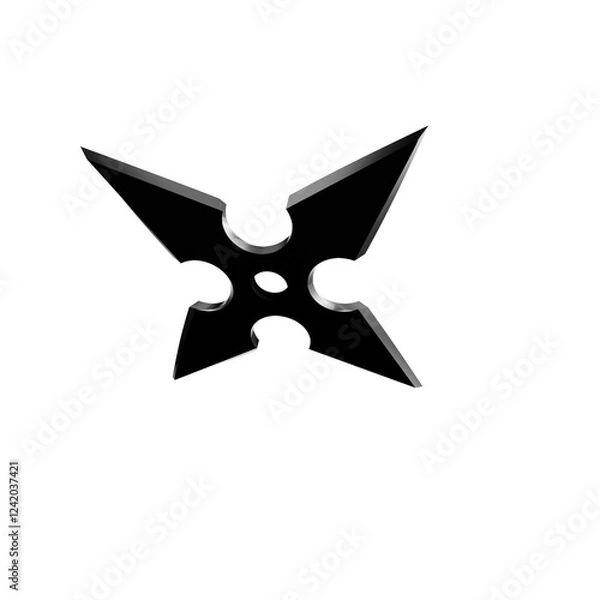 Fototapeta 3D Illustration of a Ninja Shuriken –Realistic depiction of a traditional throwing star with sharp blades, metallic texture, and detailed design, perfect for digital art projects, graphics, and poster