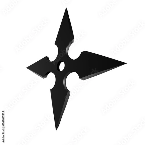 Fototapeta 3D Illustration of a Ninja Shuriken –Realistic depiction of a traditional throwing star with sharp blades, metallic texture, and detailed design, perfect for digital art projects, graphics, and poster