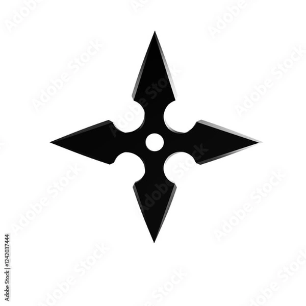 Fototapeta 3D Illustration of a Ninja Shuriken –Realistic depiction of a traditional throwing star with sharp blades, metallic texture, and detailed design, perfect for digital art projects, graphics, and poster