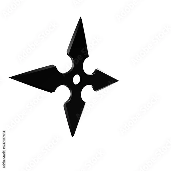 Fototapeta 3D Illustration of a Ninja Shuriken –Realistic depiction of a traditional throwing star with sharp blades, metallic texture, and detailed design, perfect for digital art projects, graphics, and poster