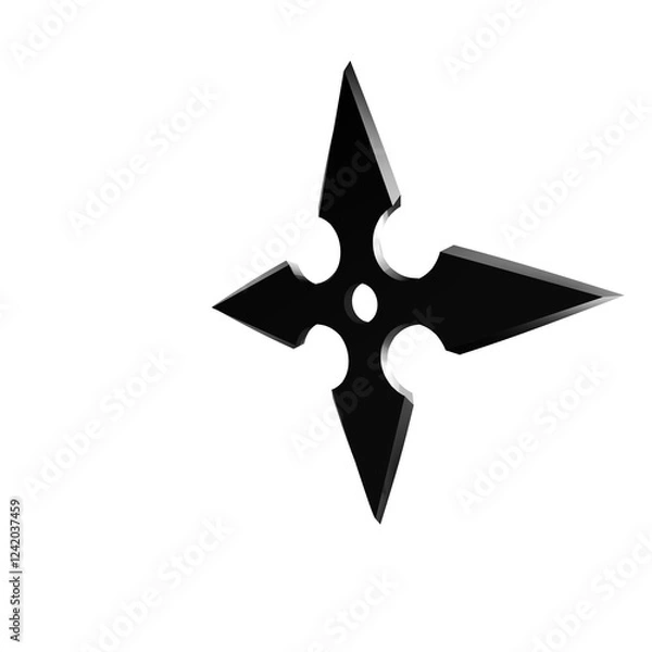 Fototapeta 3D Illustration of a Ninja Shuriken –Realistic depiction of a traditional throwing star with sharp blades, metallic texture, and detailed design, perfect for digital art projects, graphics, and poster