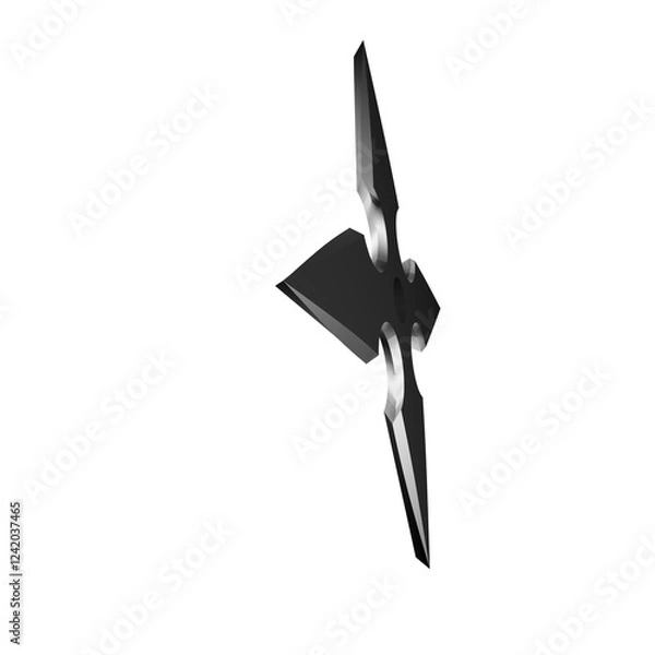 Fototapeta 3D Illustration of a Ninja Shuriken –Realistic depiction of a traditional throwing star with sharp blades, metallic texture, and detailed design, perfect for digital art projects, graphics, and poster